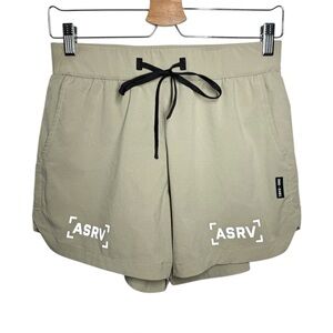 ASRV Khaki Lightweight Drawstring Athletic Gym Shorts - Small